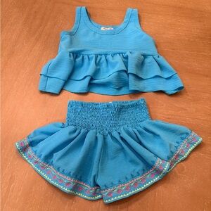 Joyous & Free Two-Piece Ruffled Tank and Embroidered Skirt Set